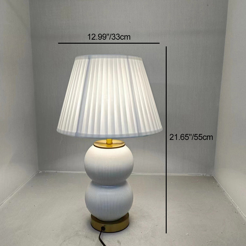 Contemporary Nordic Ceramic Metal Fabric Gourd-Shaped 1-Light Table Lamp For Bedroom & Living Room