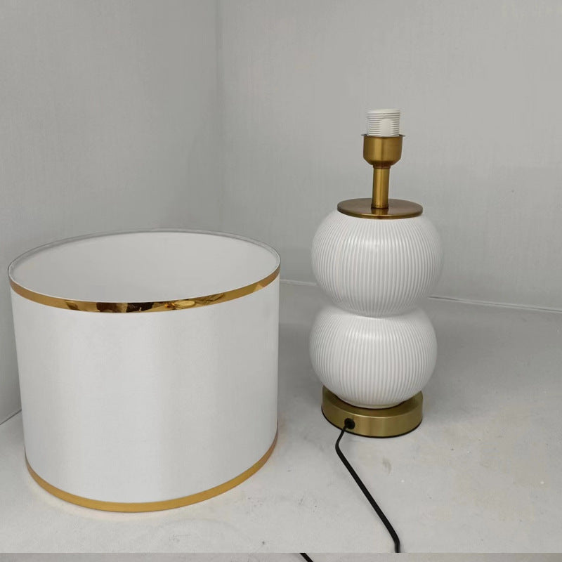 Contemporary Nordic Ceramic Metal Fabric Gourd-Shaped 1-Light Table Lamp For Bedroom & Living Room