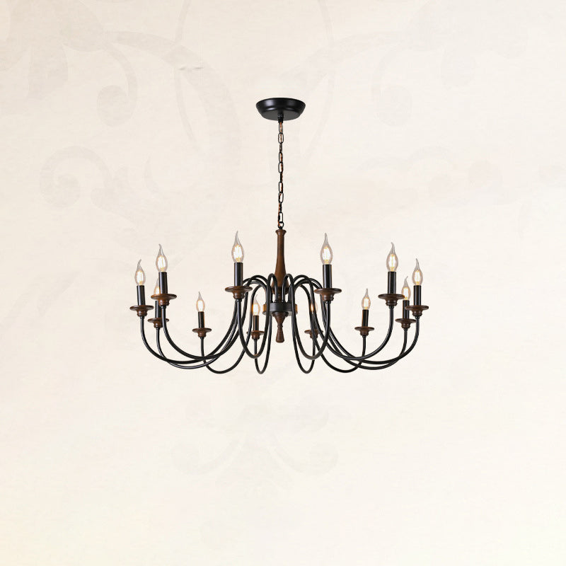 Traditional Rustic Metal Wood Candelabra 6/8/12-Light Chandelier For Living Room & Bedroom