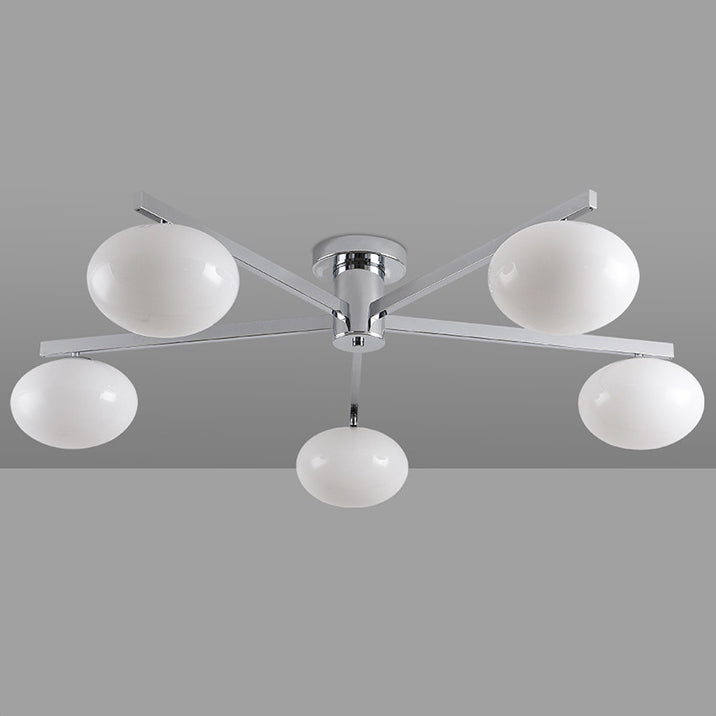 Modern Minimalist Iron & Glass Oval Branch 3/5-Light Semi-Flush Mount Ceiling Light For Bedroom & Living Room