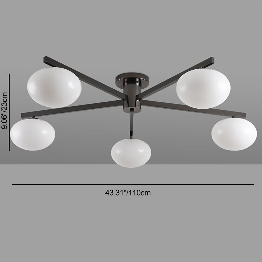 Modern Minimalist Iron & Glass Oval Branch 3/5-Light Semi-Flush Mount Ceiling Light For Bedroom & Living Room