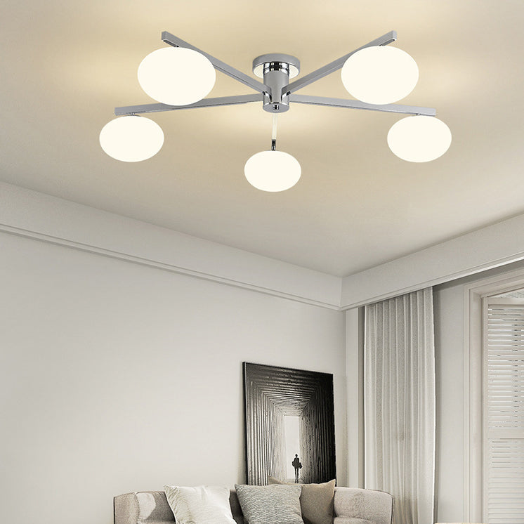 Modern Minimalist Iron & Glass Oval Branch 3/5-Light Semi-Flush Mount Ceiling Light For Bedroom & Living Room