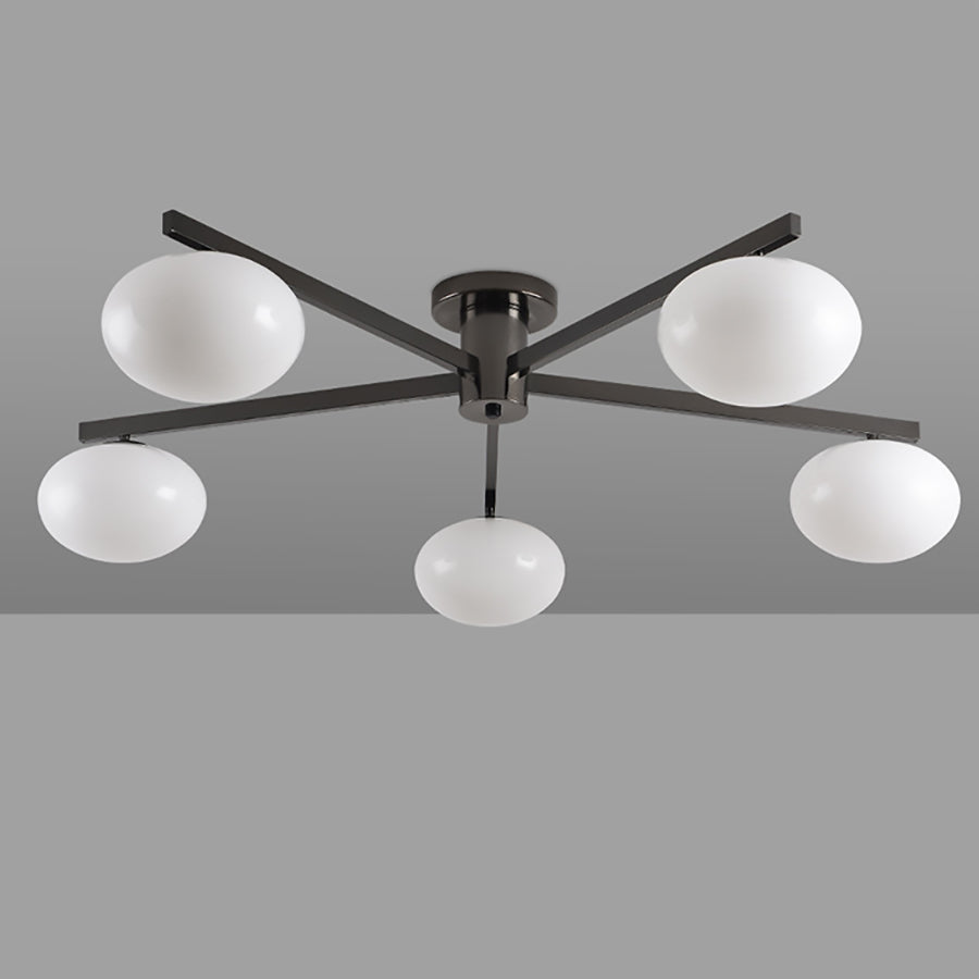 Modern Minimalist Iron & Glass Oval Branch 3/5-Light Semi-Flush Mount Ceiling Light For Bedroom & Living Room