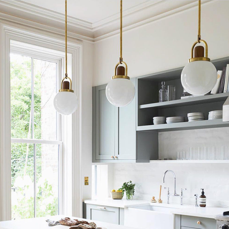 Modern Minimalist Iron & Glass Round 1-Light Pendant Light For Bedroom & Living Room