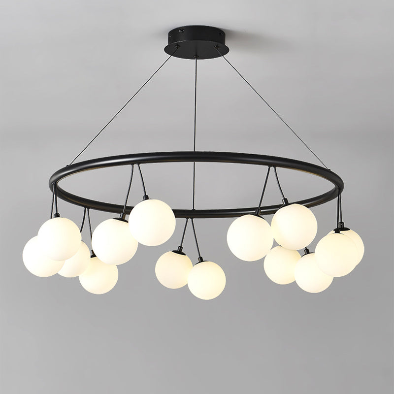 Contemporary Nordic Iron Glass Ring Linear Globe 8/10/14-Light Chandelier For Dining Room Bedroom Living Room