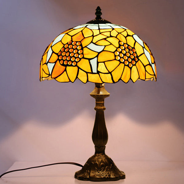 Traditional Tiffany Iron & Stained Glass Cone Table Lamp 1-Light For Bedroom And Living Room