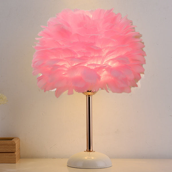 Contemporary Nordic Feather, Iron & Ceramic Round 1-Light Table Lamp For Bedroom And Living Room