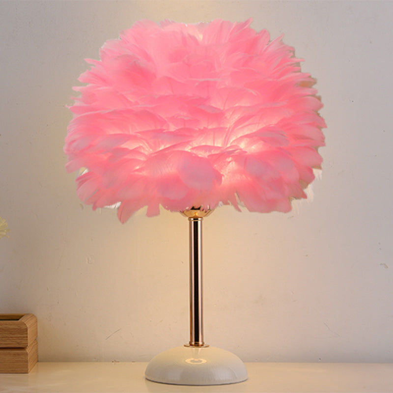 Contemporary Nordic Feather, Iron & Ceramic Round 1-Light Table Lamp For Bedroom And Living Room