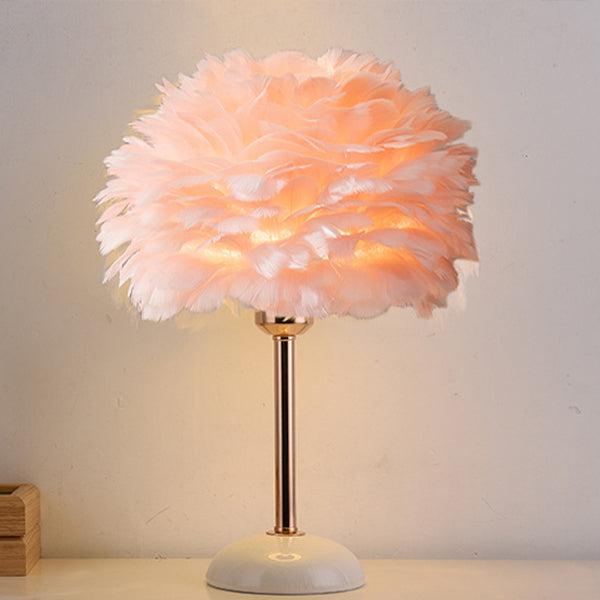Contemporary Nordic Feather, Iron & Ceramic Round 1-Light Table Lamp For Bedroom And Living Room