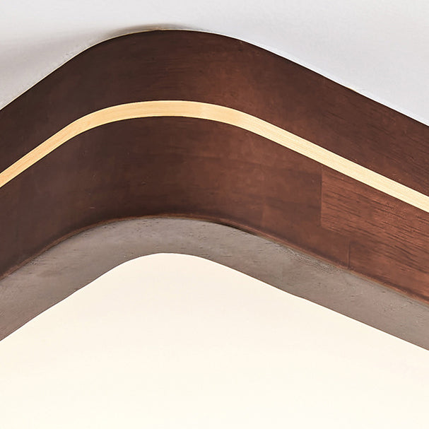 Modern Minimalist Wood, Aluminum & Acrylic Square & Rectangular LED Flush Mount Ceiling Light For Bedroom & Living Room