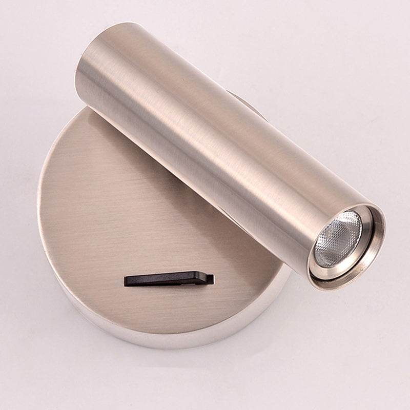 Modern Minimalist Steel & Aluminum Round LED Wall Sconce Lamp With Adjustable Head For Bedroom & Living Room