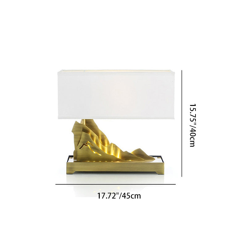 Modern Art Deco Metal & Fabric Rectangular 1-Light Table Lamp For Bedroom & Living Room