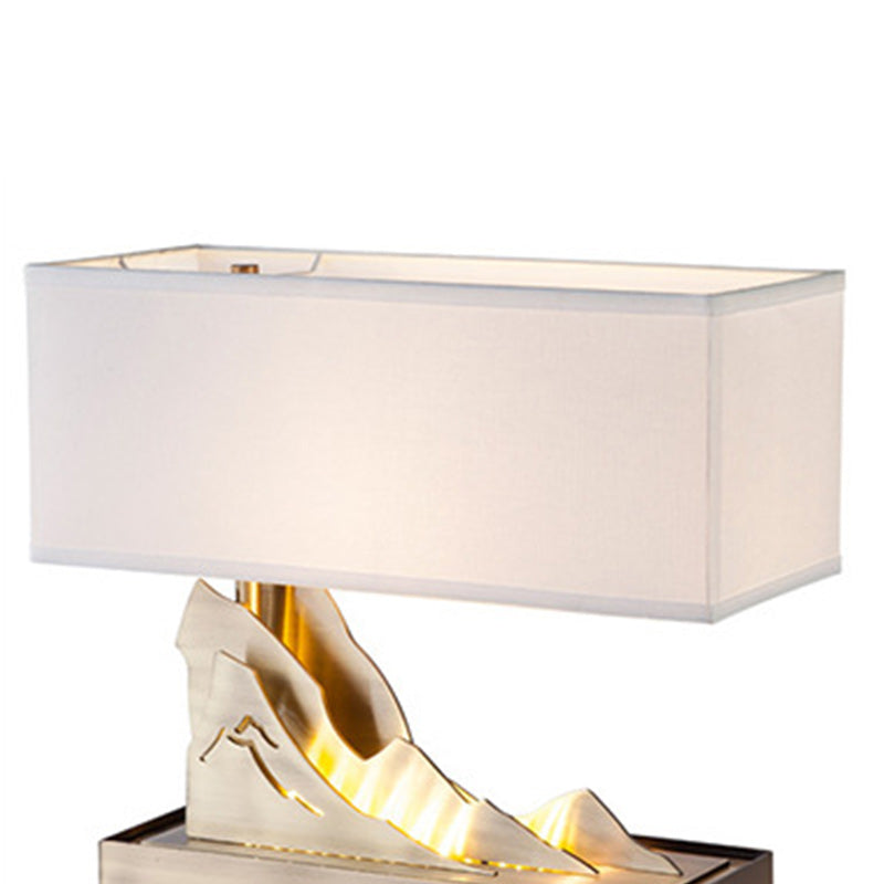 Modern Art Deco Metal & Fabric Rectangular 1-Light Table Lamp For Bedroom & Living Room