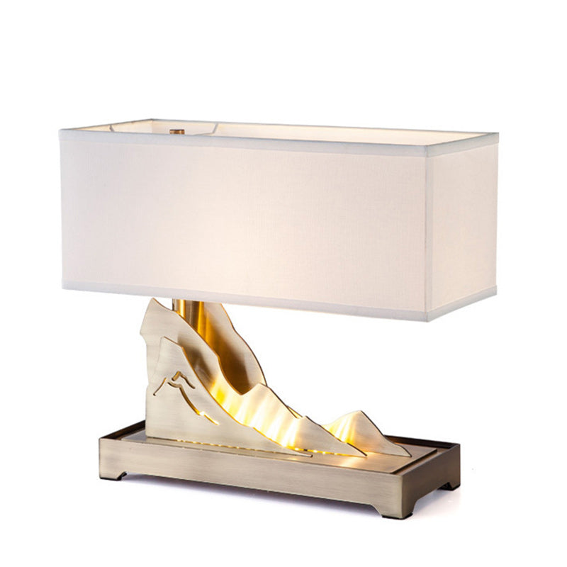 Modern Art Deco Metal & Fabric Rectangular 1-Light Table Lamp For Bedroom & Living Room