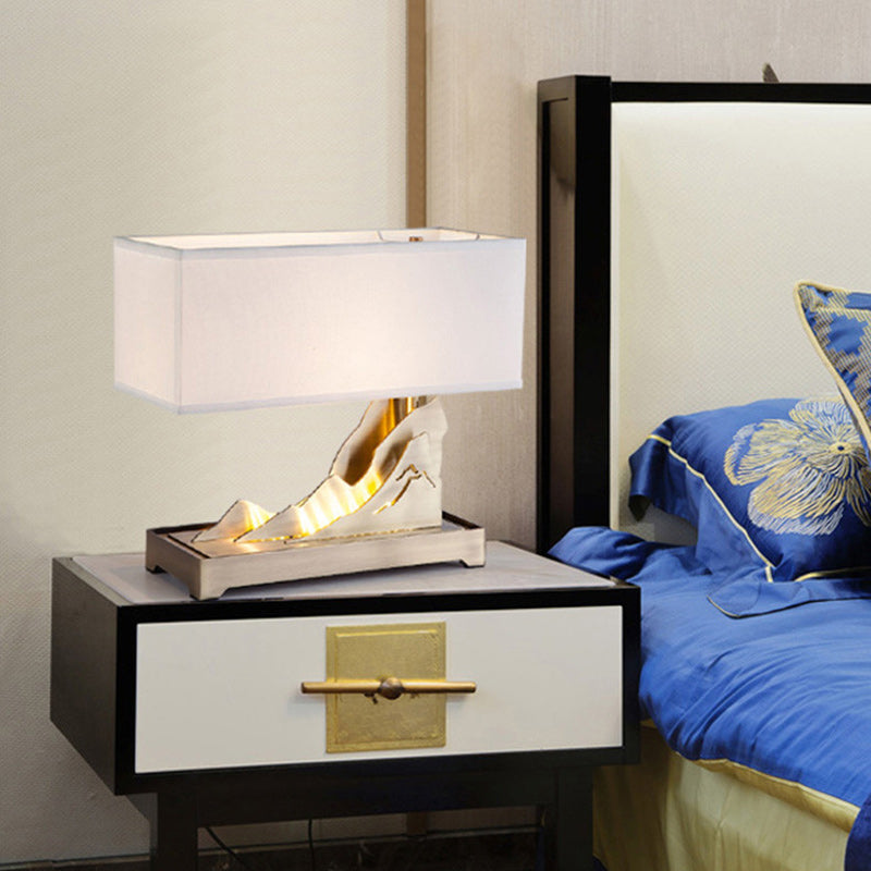 Modern Art Deco Metal & Fabric Rectangular 1-Light Table Lamp For Bedroom & Living Room