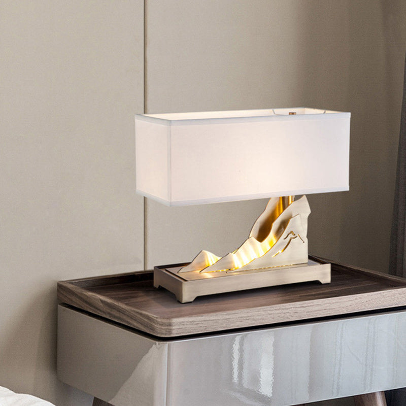 Modern Art Deco Metal & Fabric Rectangular 1-Light Table Lamp For Bedroom & Living Room