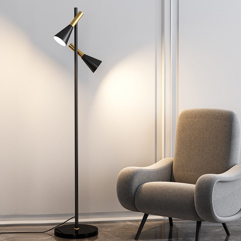Contemporary Nordic Iron & Marble Cone 2-Light Standing Floor Lamp With Adjustable Angle For Bedroom & Living Room