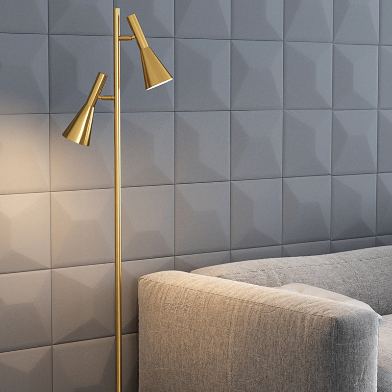 Contemporary Nordic Iron & Marble Cone 2-Light Standing Floor Lamp With Adjustable Angle For Bedroom & Living Room