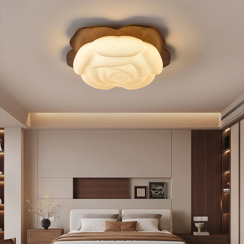 Contemporary Creative Wood, PE & Iron Floral LED Flush Mount Ceiling Light For Bedroom & Living Room