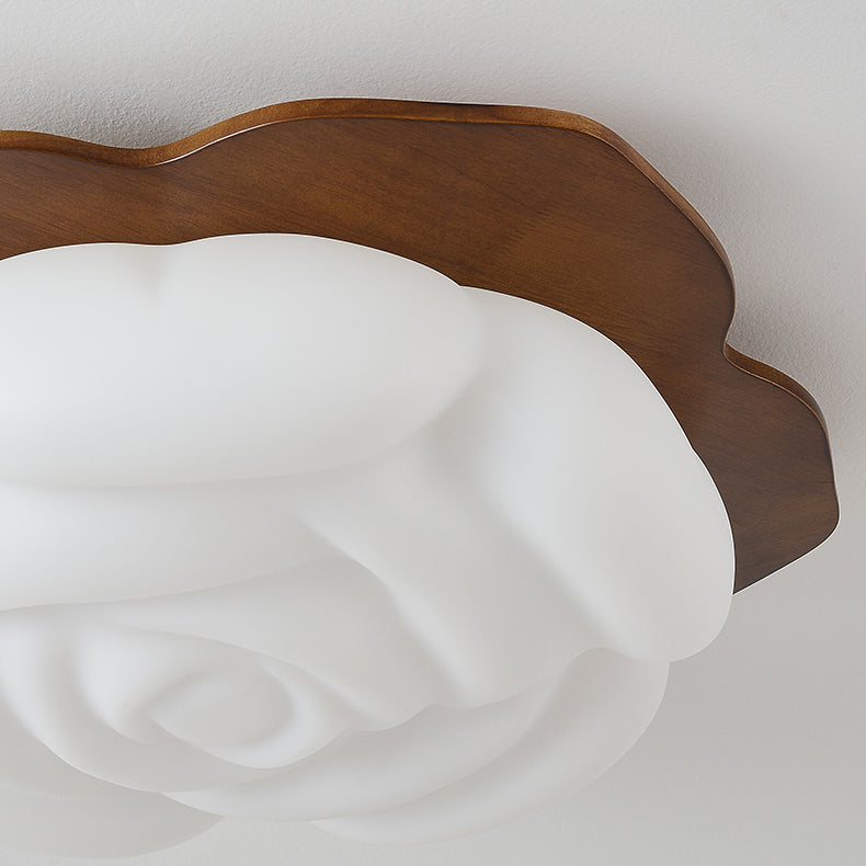 Contemporary Creative Wood, PE & Iron Floral LED Flush Mount Ceiling Light For Bedroom & Living Room