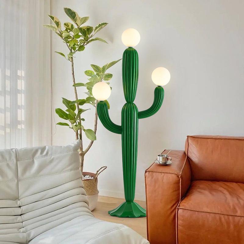 Contemporary Creative Resin & Glass Cactus-Shaped 3-Light Standing Floor Lamp For Bedroom & Living Room
