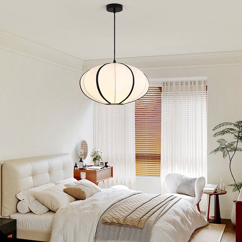 مصباح معلق بيضاوي الشكل من الساتان والمعدن الياباني التقليدي، مزود بمصباح واحد، مناسب لغرفة النوم وغرفة الطعام وغرفة المعيشة