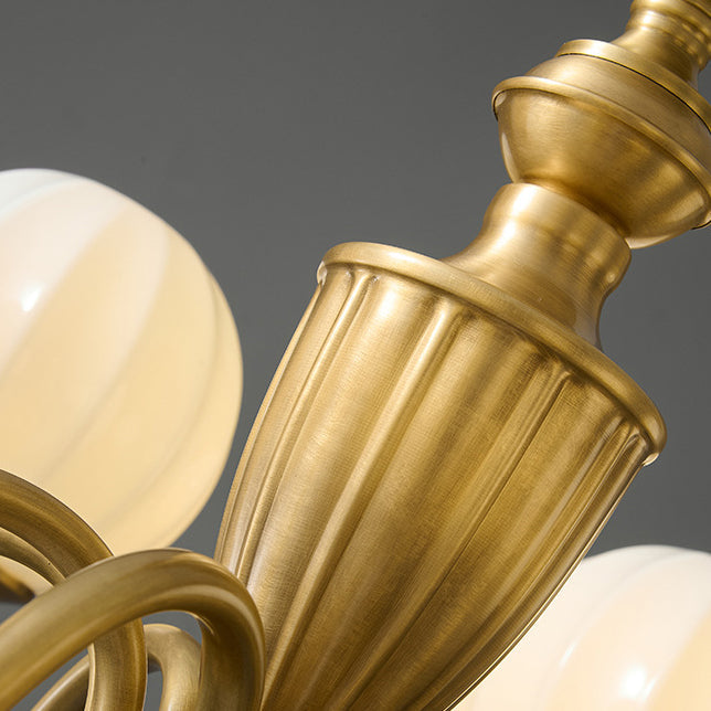 Traditional Vintage Brass & Glass Curved Round 6/8/10-Light Chandelier For Living Room & Bedroom