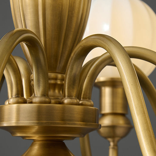 Traditional Vintage Brass & Glass Curved Round 6/8/10-Light Chandelier For Living Room & Bedroom