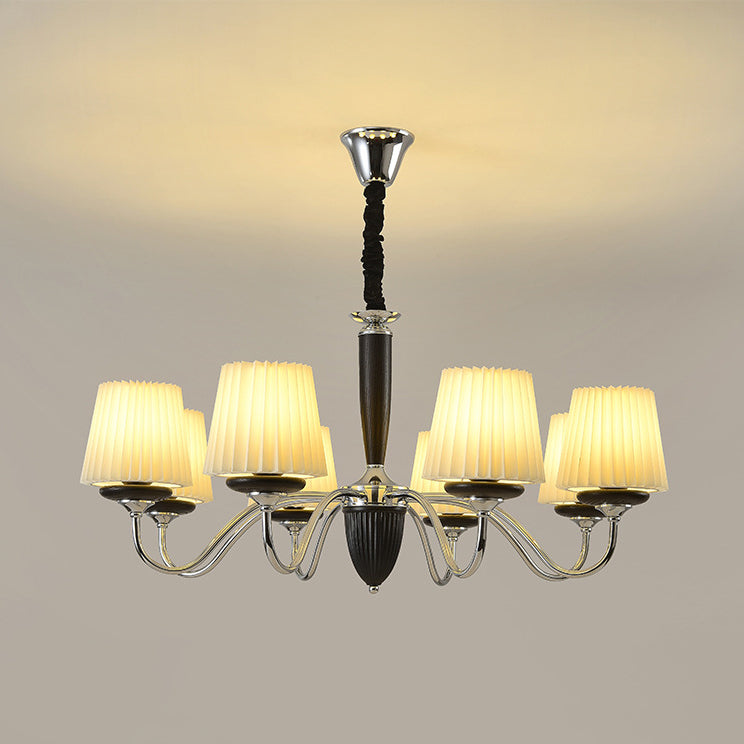 Traditional French Iron Wood Fabric Round 6/8-Light Chandelier For Bedroom And Living Room