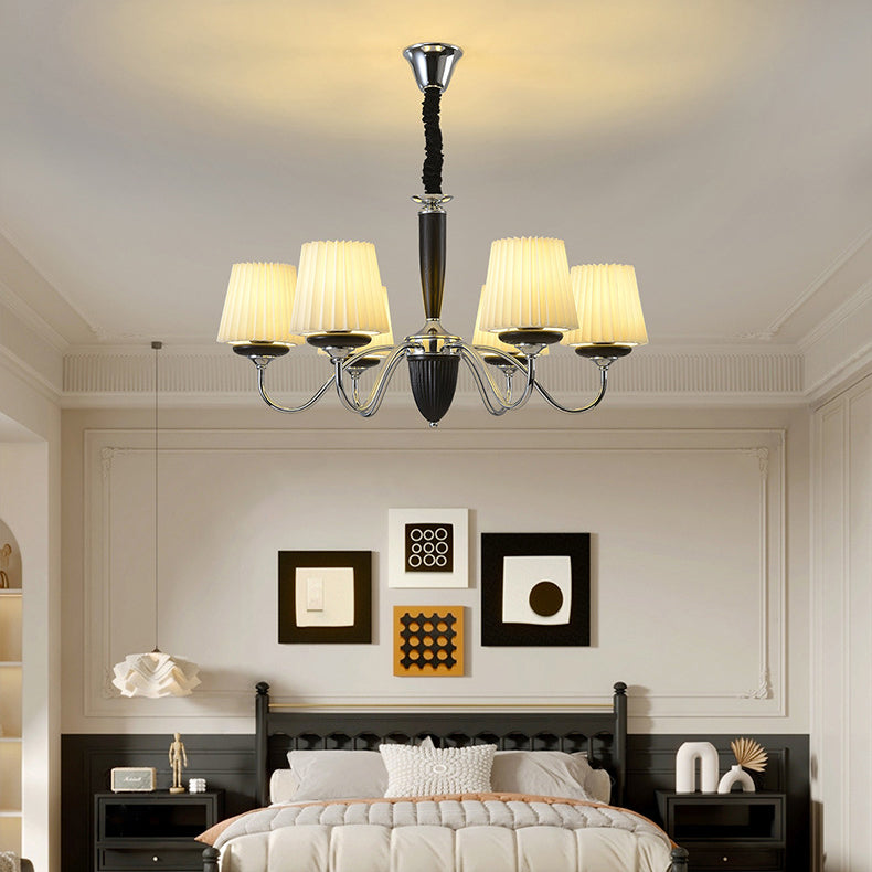 Traditional French Iron Wood Fabric Round 6/8-Light Chandelier For Bedroom And Living Room