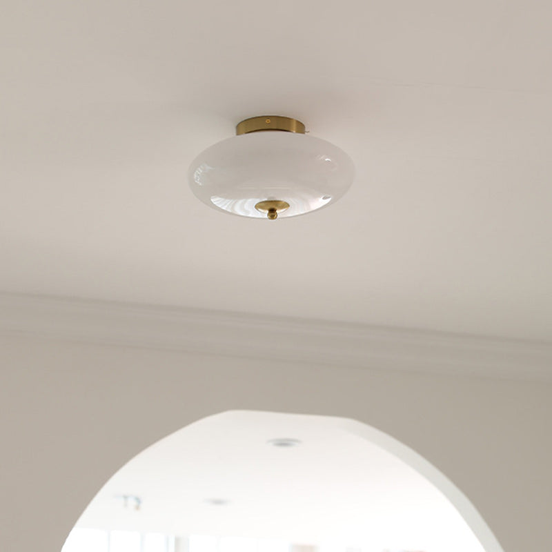 Modern Mid-Century Iron & Glass Oval LED Semi-Flush Mount Ceiling Light For Bedroom, Hallway, And Living Room