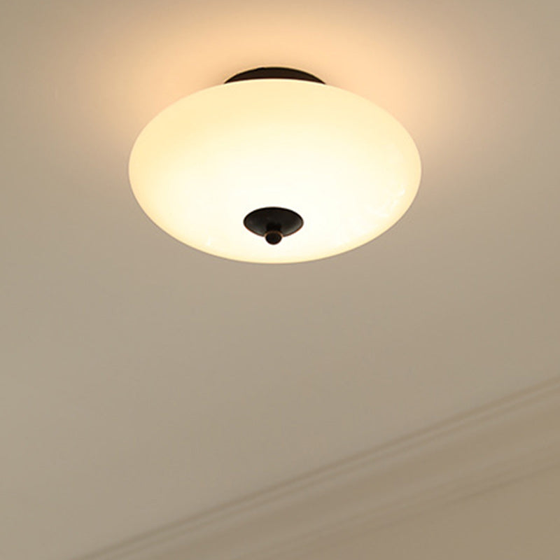 Modern Mid-Century Iron & Glass Oval LED Semi-Flush Mount Ceiling Light For Bedroom, Hallway, And Living Room