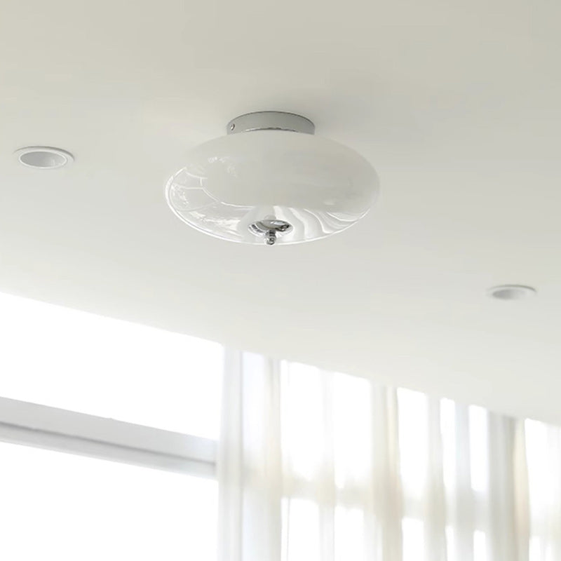 Modern Mid-Century Iron & Glass Oval LED Semi-Flush Mount Ceiling Light For Bedroom, Hallway, And Living Room