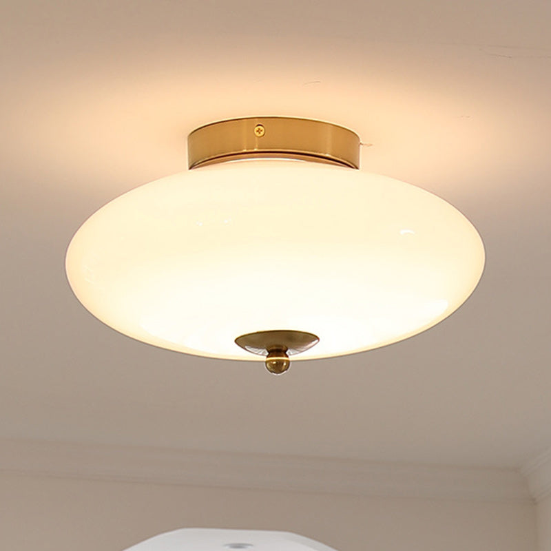 Modern Mid-Century Iron & Glass Oval LED Semi-Flush Mount Ceiling Light For Bedroom, Hallway, And Living Room
