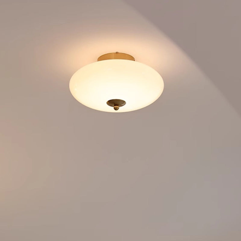 Modern Mid-Century Iron & Glass Oval LED Semi-Flush Mount Ceiling Light For Bedroom, Hallway, And Living Room