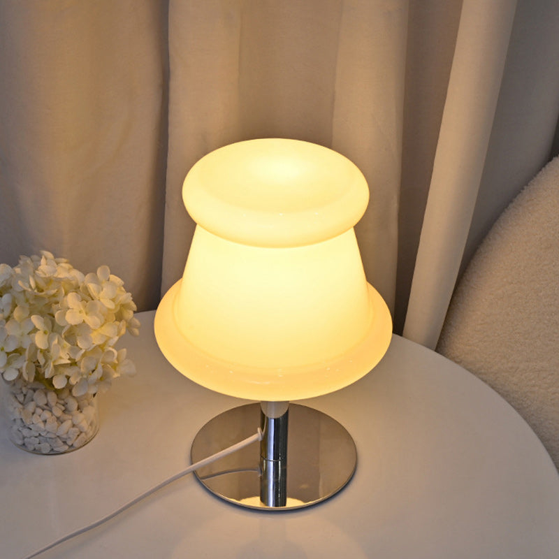 Modern Minimalist Metal & Glass Round 1-Light USB Table Lamp For Bedroom & Living Room