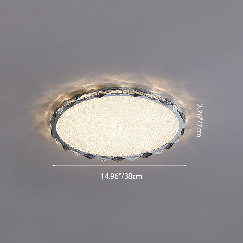 Modern Luxury Crystal & Metal Round LED Flush Mount Ceiling Light For Bedroom & Living Room