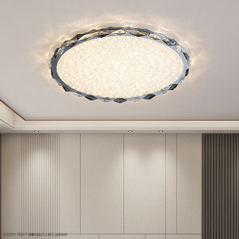 Modern Luxury Crystal & Metal Round LED Flush Mount Ceiling Light For Bedroom & Living Room