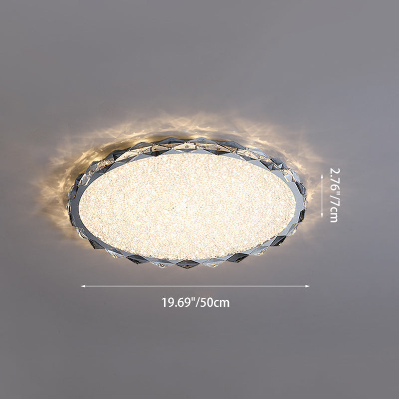 Modern Luxury Crystal & Metal Round LED Flush Mount Ceiling Light For Bedroom & Living Room