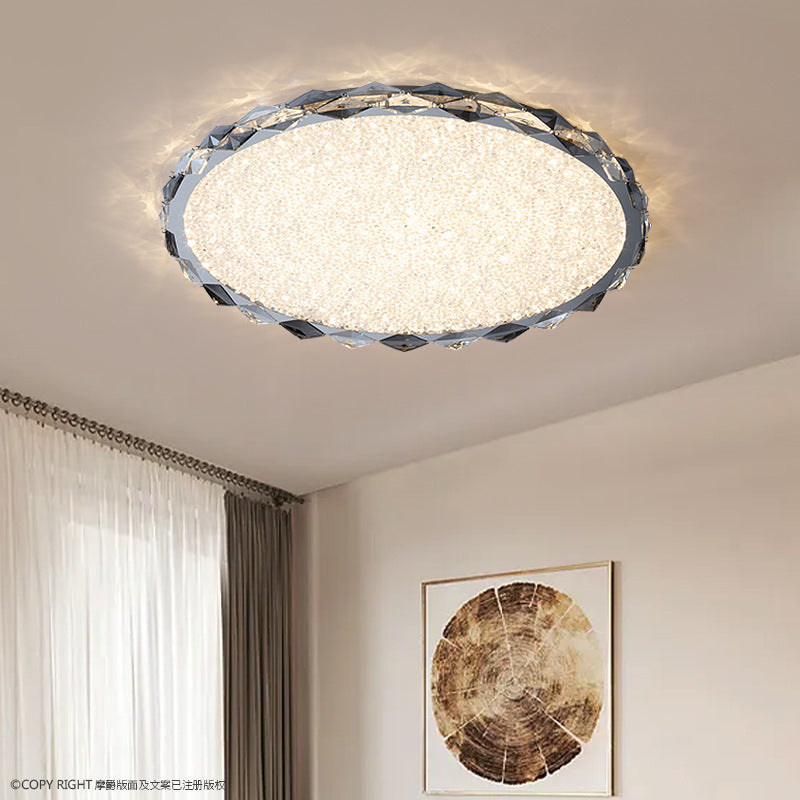 Modern Luxury Crystal & Metal Round LED Flush Mount Ceiling Light For Bedroom & Living Room