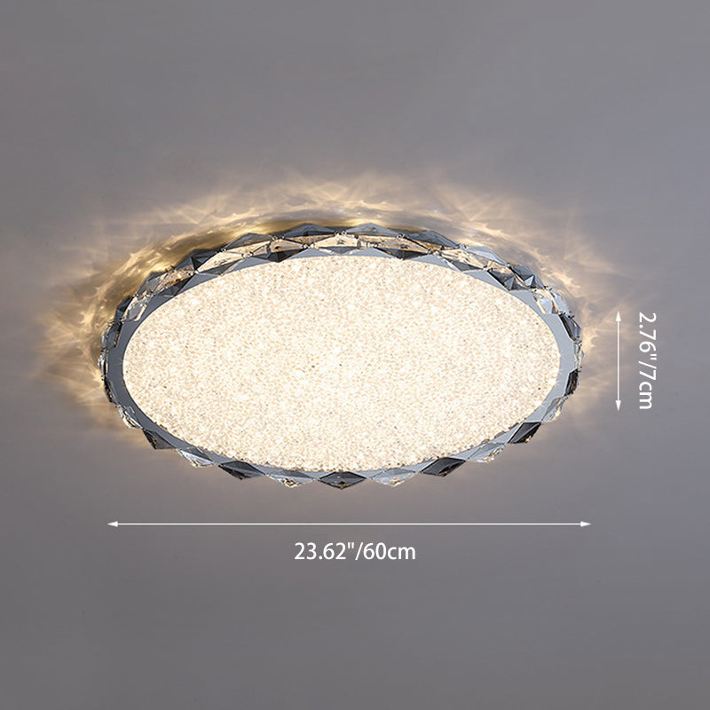 Modern Luxury Crystal & Metal Round LED Flush Mount Ceiling Light For Bedroom & Living Room