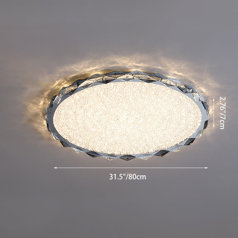 Modern Luxury Crystal & Metal Round LED Flush Mount Ceiling Light For Bedroom & Living Room