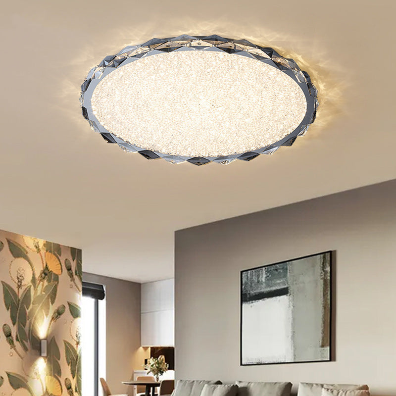 Modern Luxury Crystal & Metal Round LED Flush Mount Ceiling Light For Bedroom & Living Room