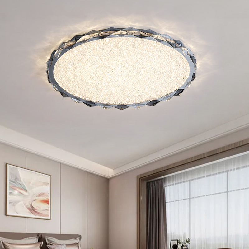 Modern Luxury Crystal & Metal Round LED Flush Mount Ceiling Light For Bedroom & Living Room