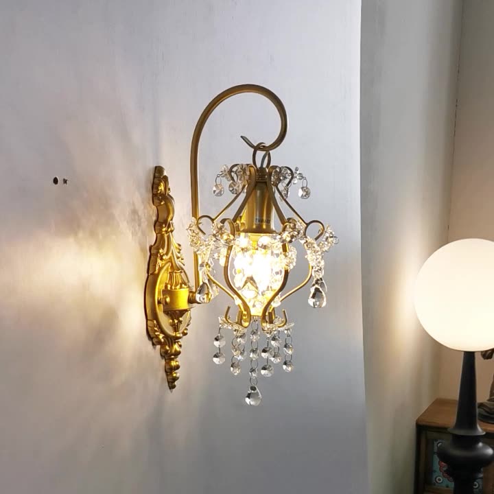 Traditional French Crystal & Iron Oval 1-Light Wall Sconce Lamp For Bedroom & Living Room