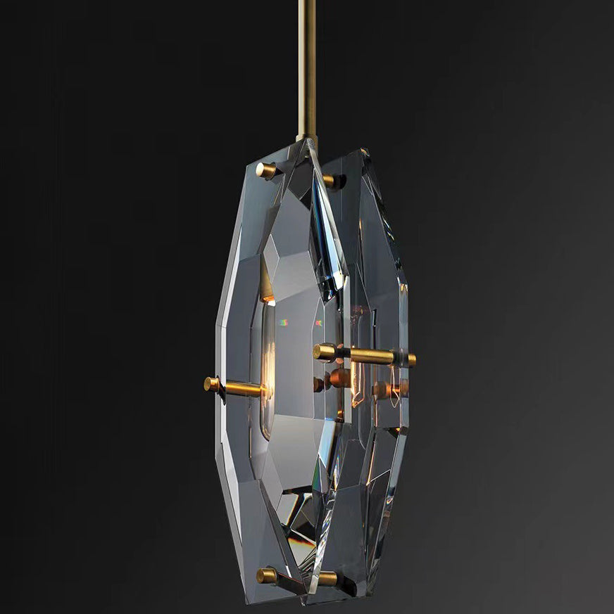 Modern Luxury Crystal & Brass Geometric 1-Light Pendant Light For Bedroom, Living Room & Dining Room