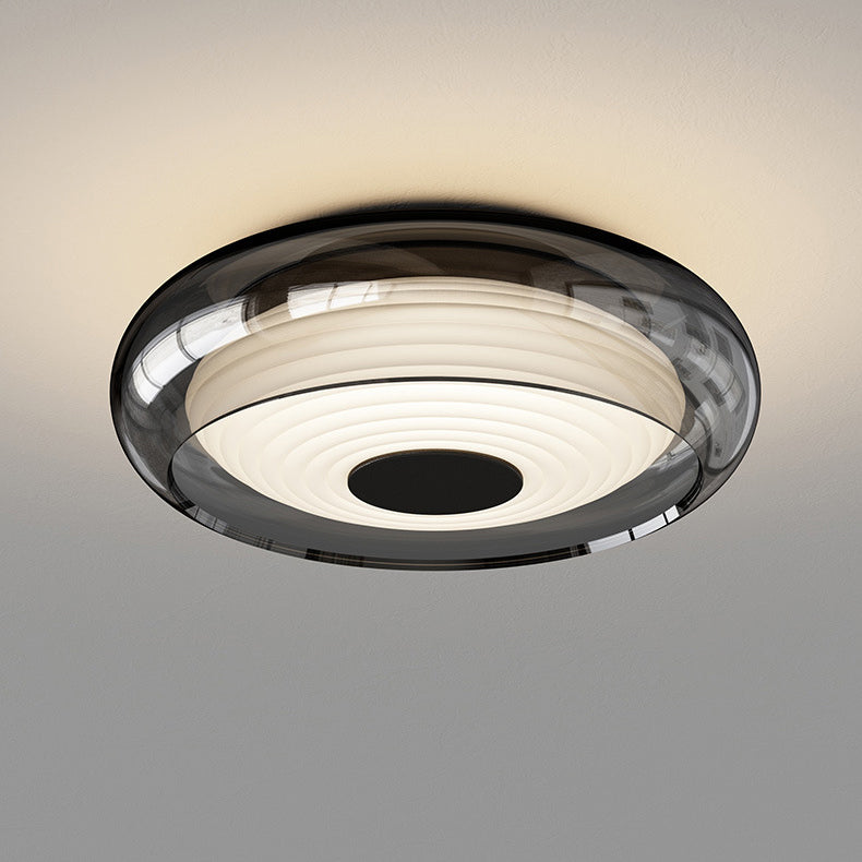 Contemporary Nordic Rotomolded Material, Glass & Iron Round LED Flush Mount Ceiling Light For Bedroom & Living Room