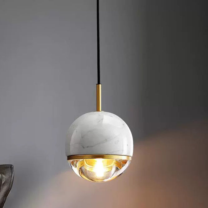 Contemporary Nordic Iron & Glass Globe 1-Light Pendant Light With Adjustable Cord For Bedroom, Living Room & Dining Room