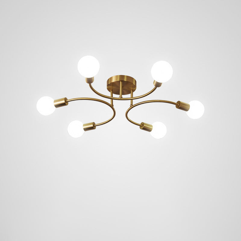 مصباح سقف معاصر من المعدن بتصميم نورديك منحني، مزود بـ 4/6/8 مصابيح، مثبت بشكل شبه مسطح، مناسب لغرفة النوم وغرفة المعيشة