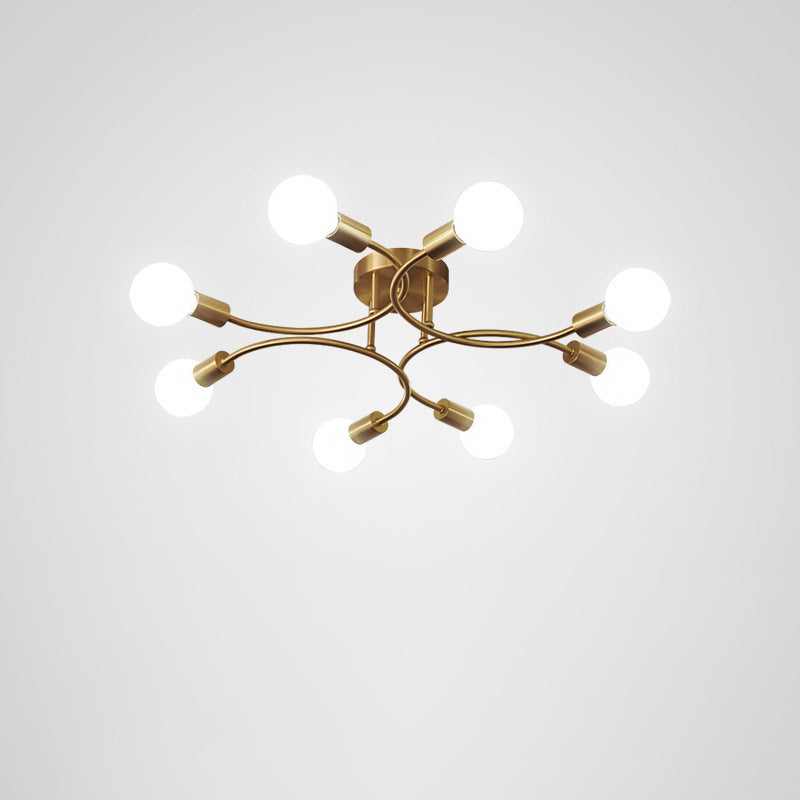 Contemporary Nordic Metal Curved 4/6/8-Light Semi-Flush Mount Ceiling Light For Bedroom & Living Room